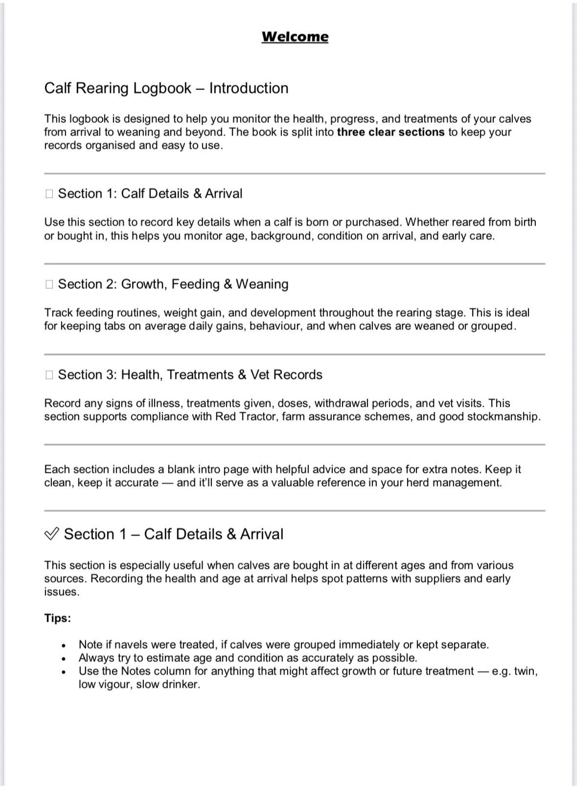 Calf Rearing Logbook A4 100 Pages