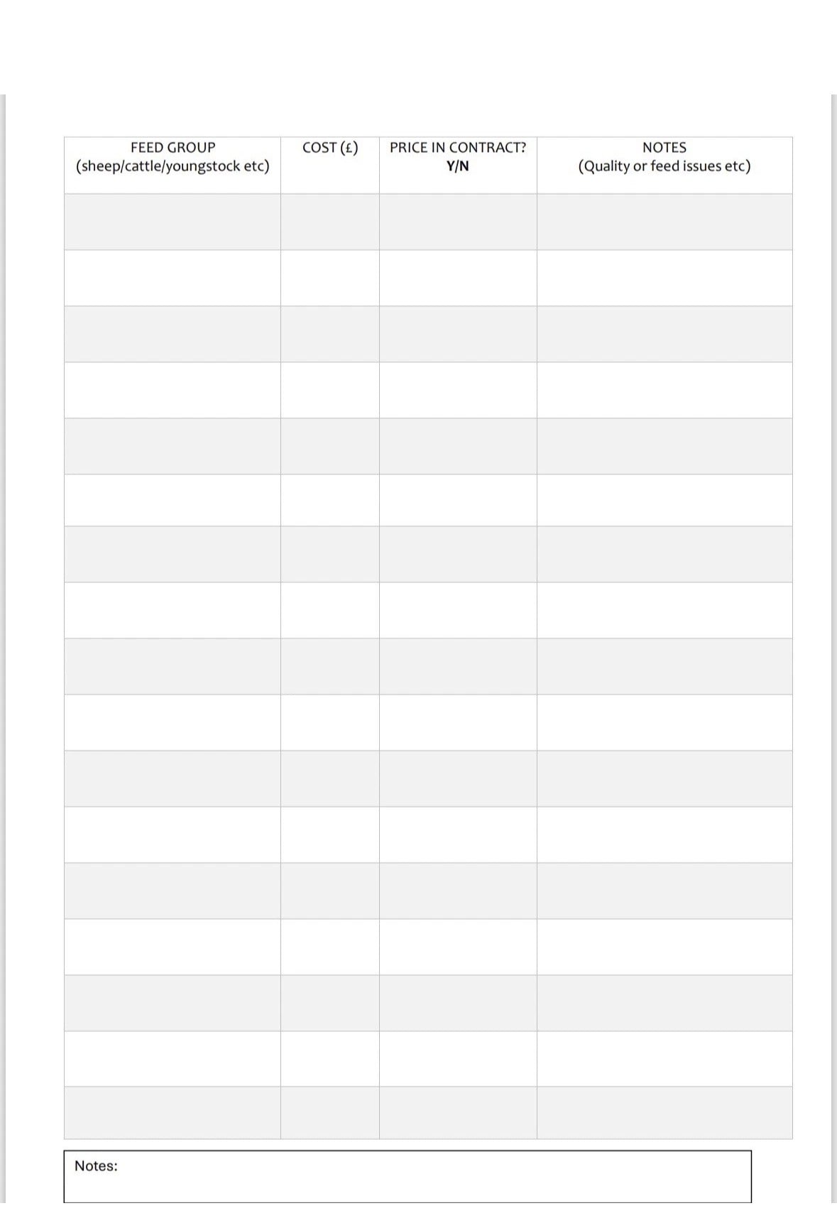 Farm Feed Record Log Book-Track Deliveries, Costs & Contracts