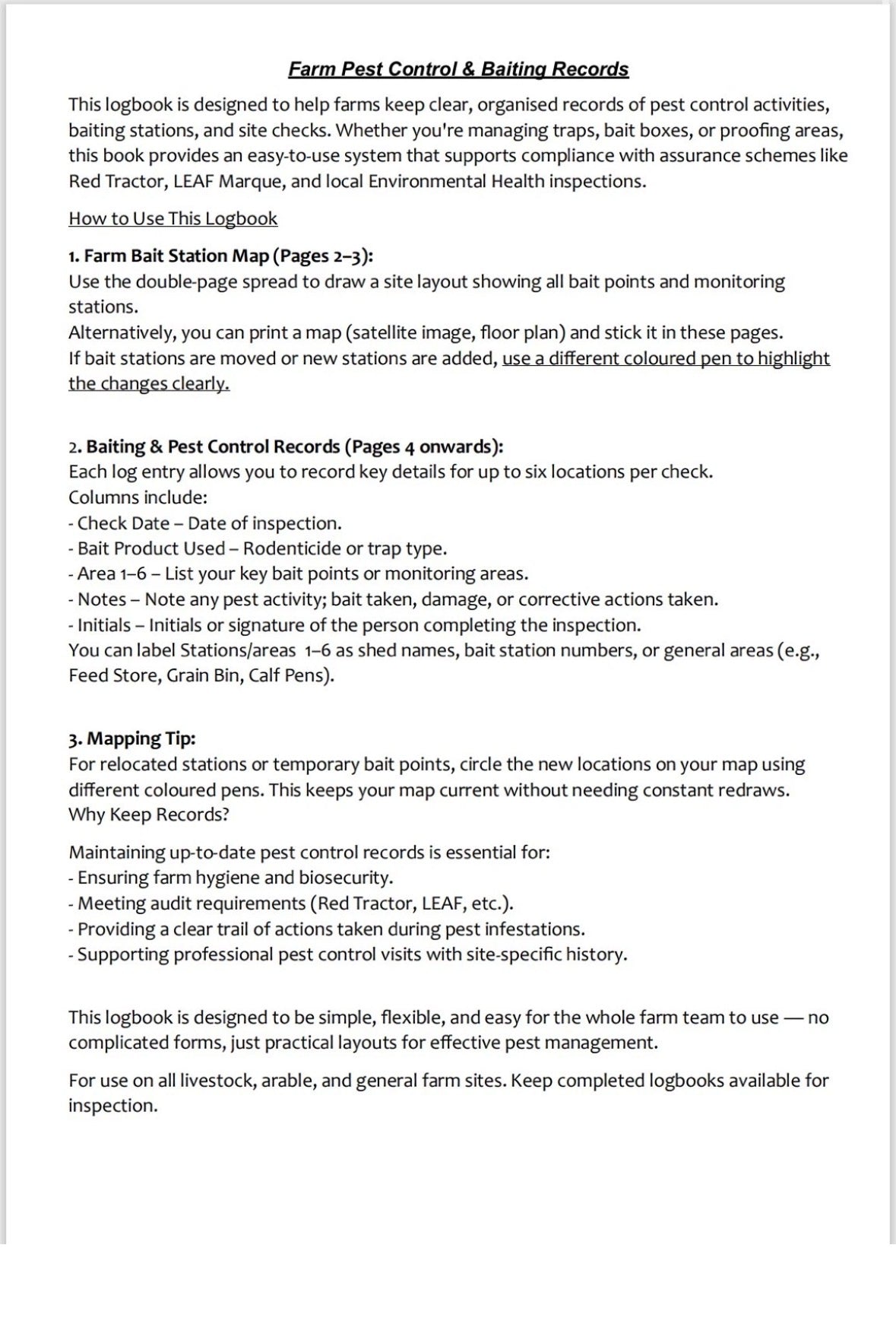 Farm Pest Control & Baiting Records Logbook  – A4 (101 Pages)