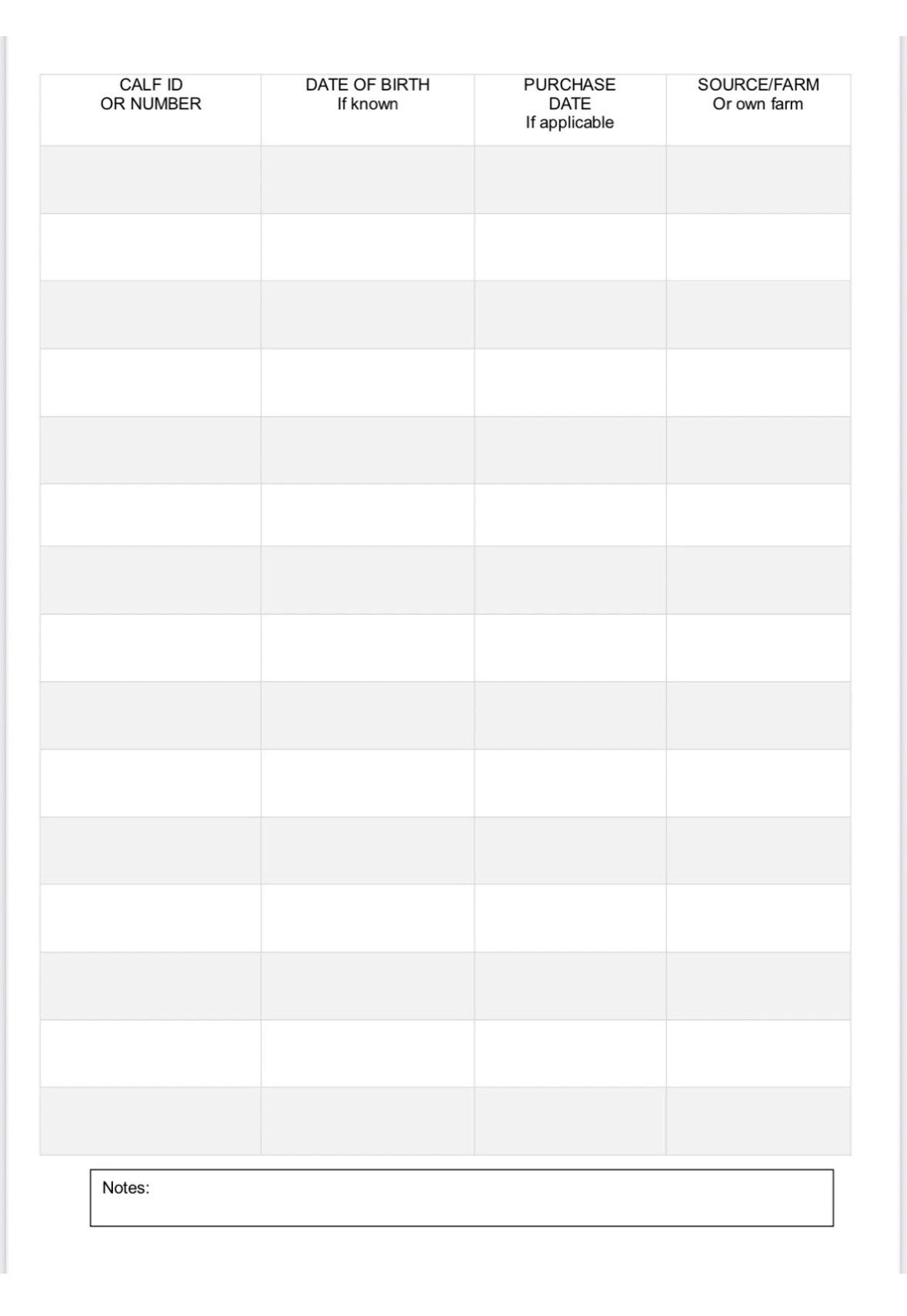 Calf Rearing Logbook A4 100 Pages