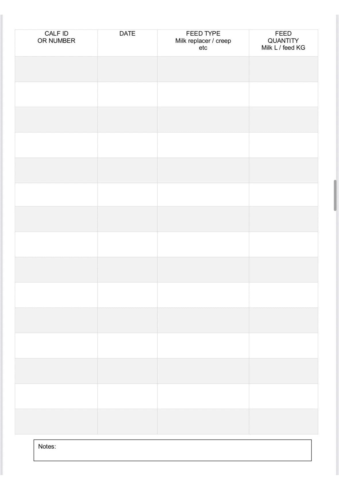 Calf Rearing Logbook A4 100 Pages