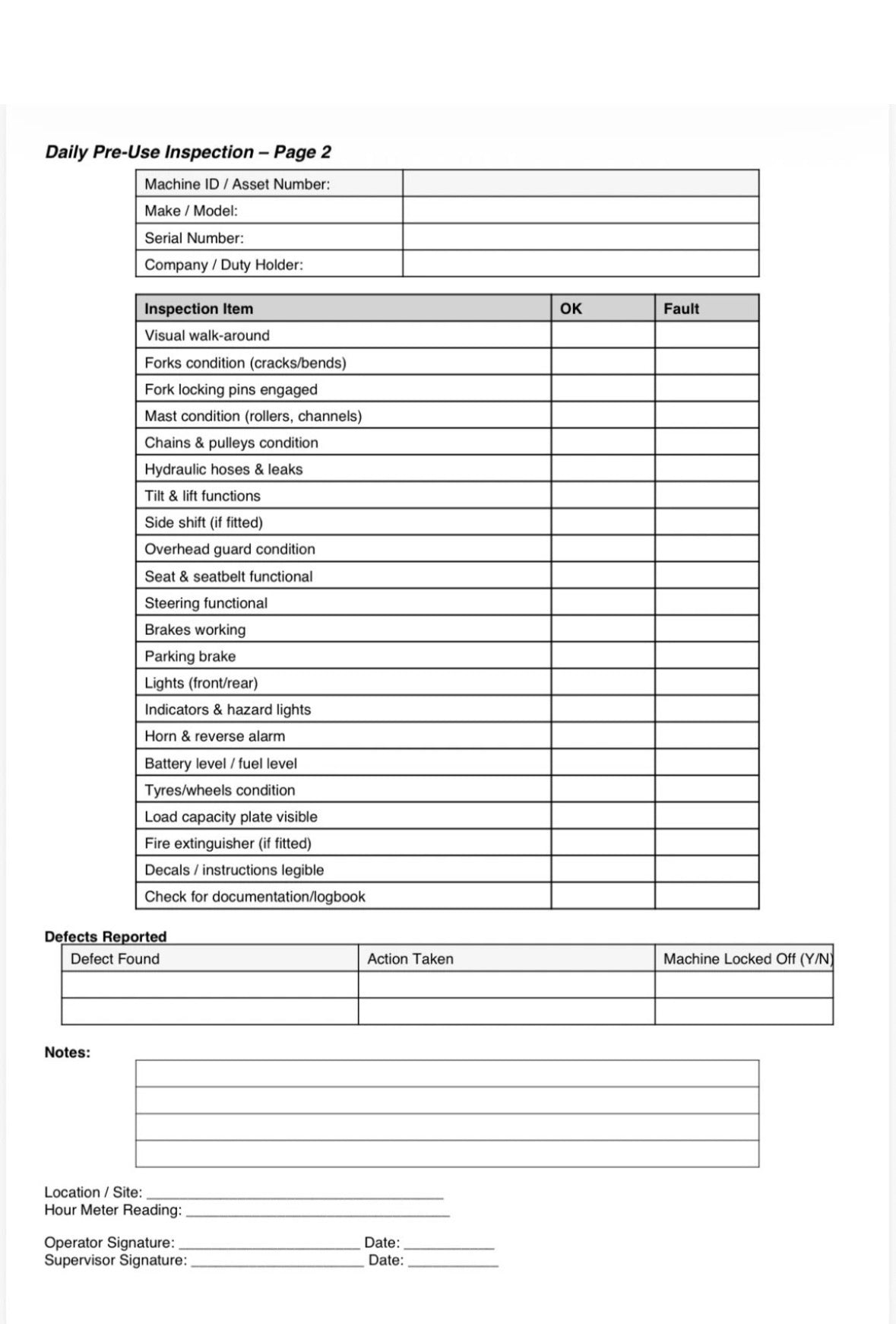 Forklift Daily Checks Book A4 91 Page (3 Months)