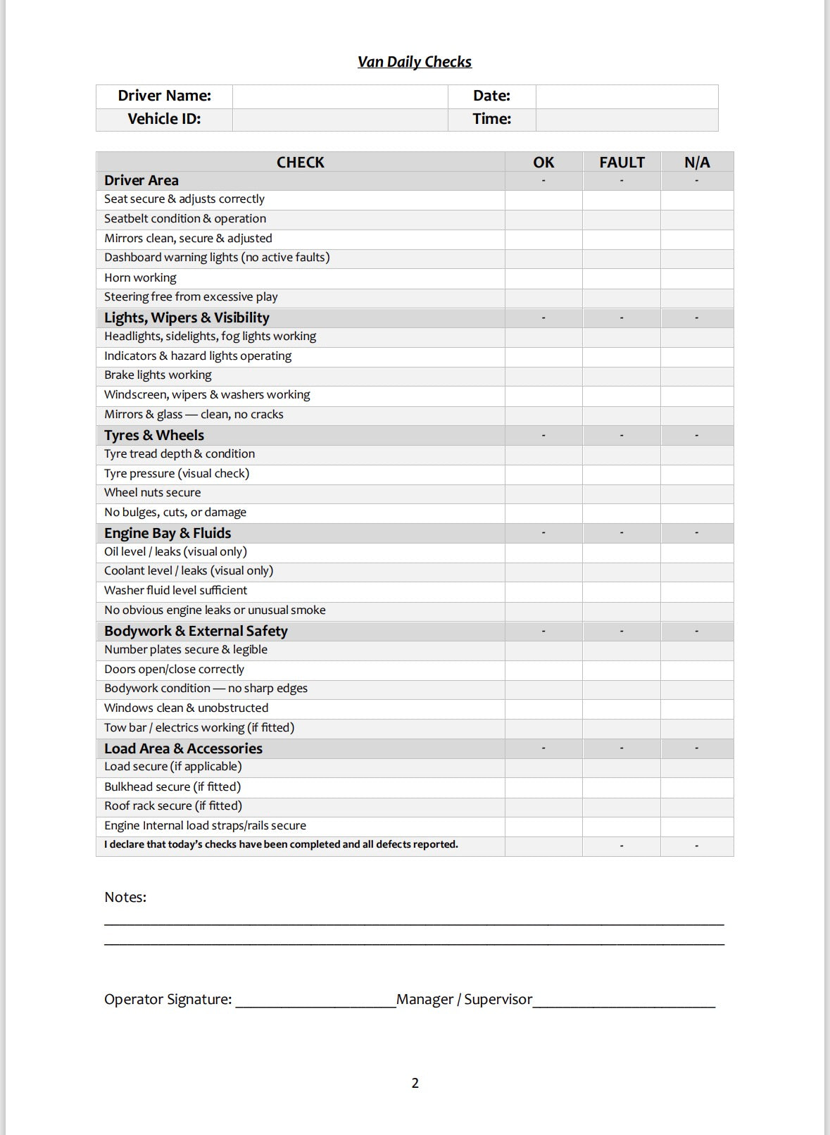 Van Daily Checks Logbook (A4, 91 Pages / 3 Months)