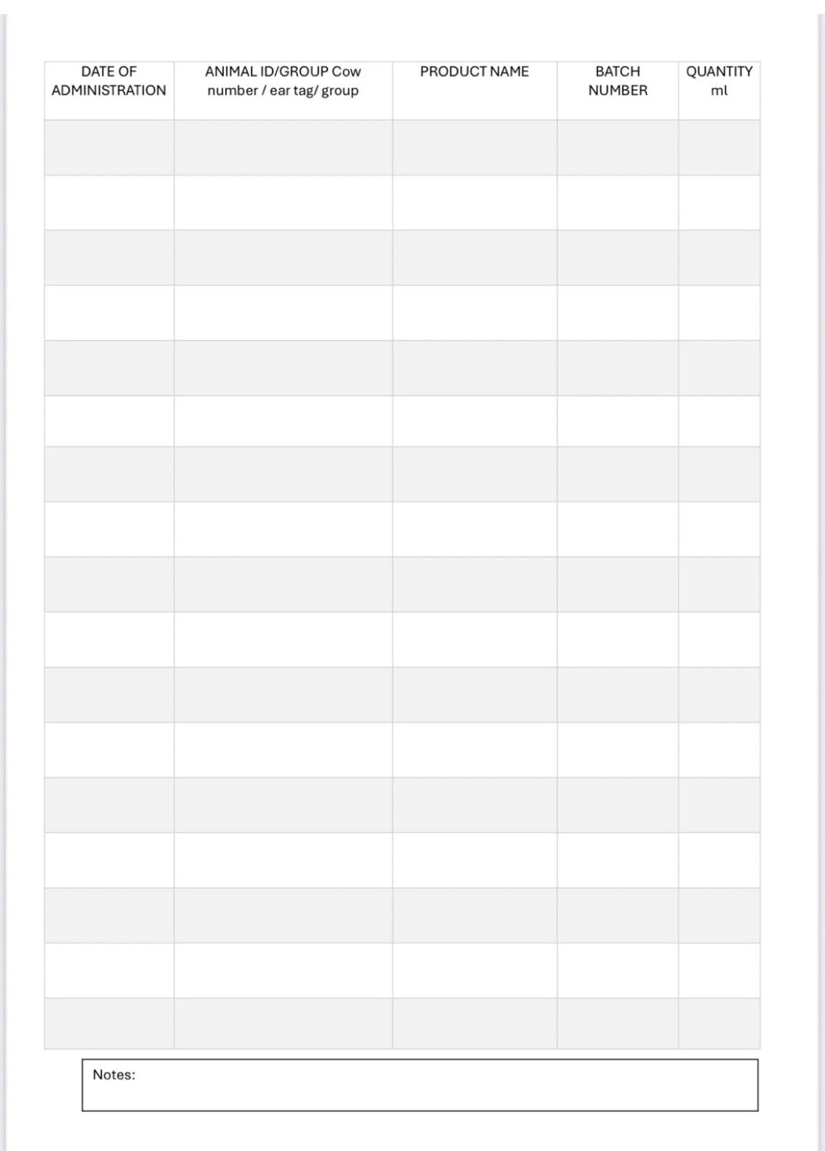 Dairy Cattle Antibiotic Record Book  A4 100 Pages