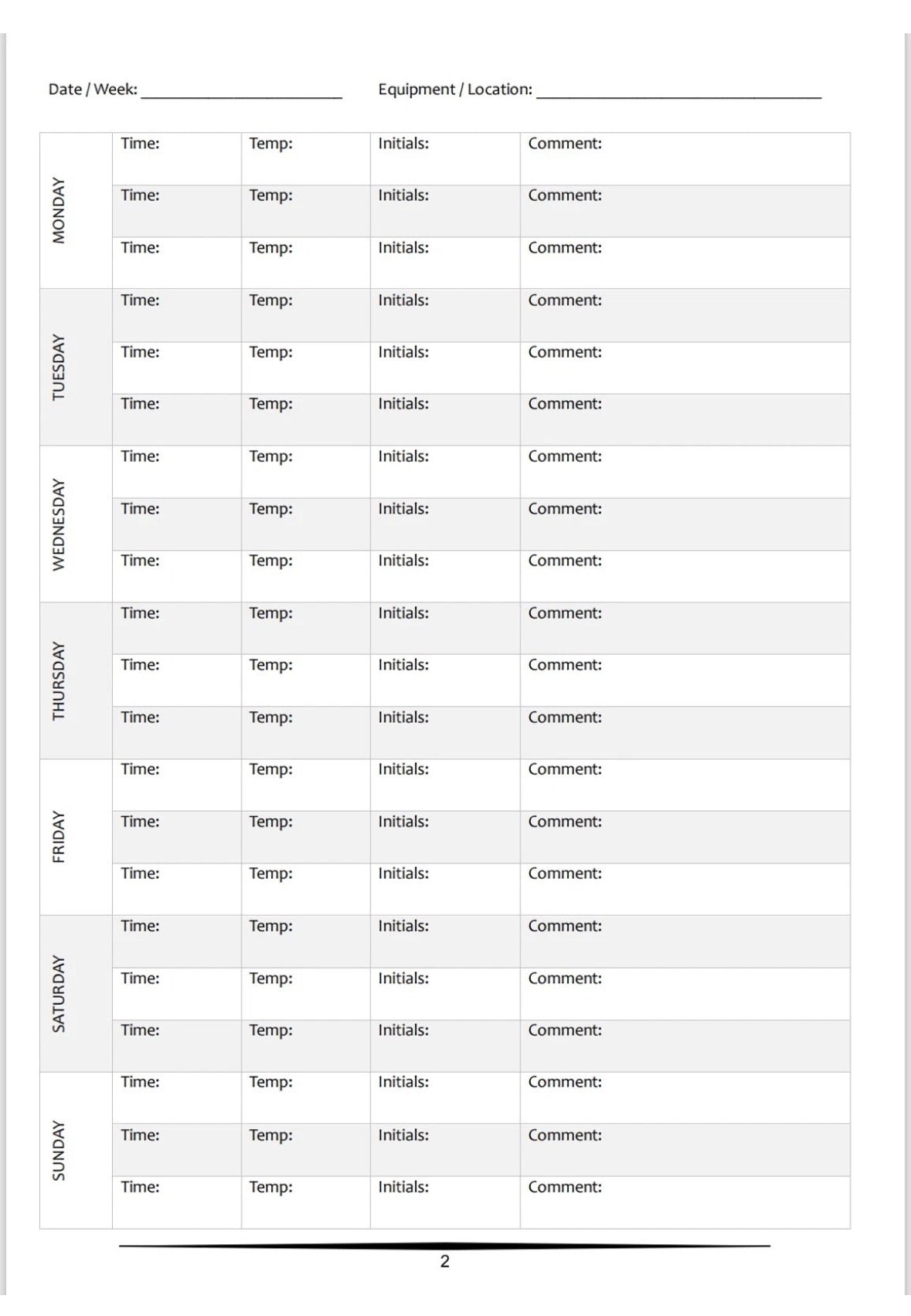 Temperature Record Log Book – A4 Wire Bound (1 Year / 52 Weeks)