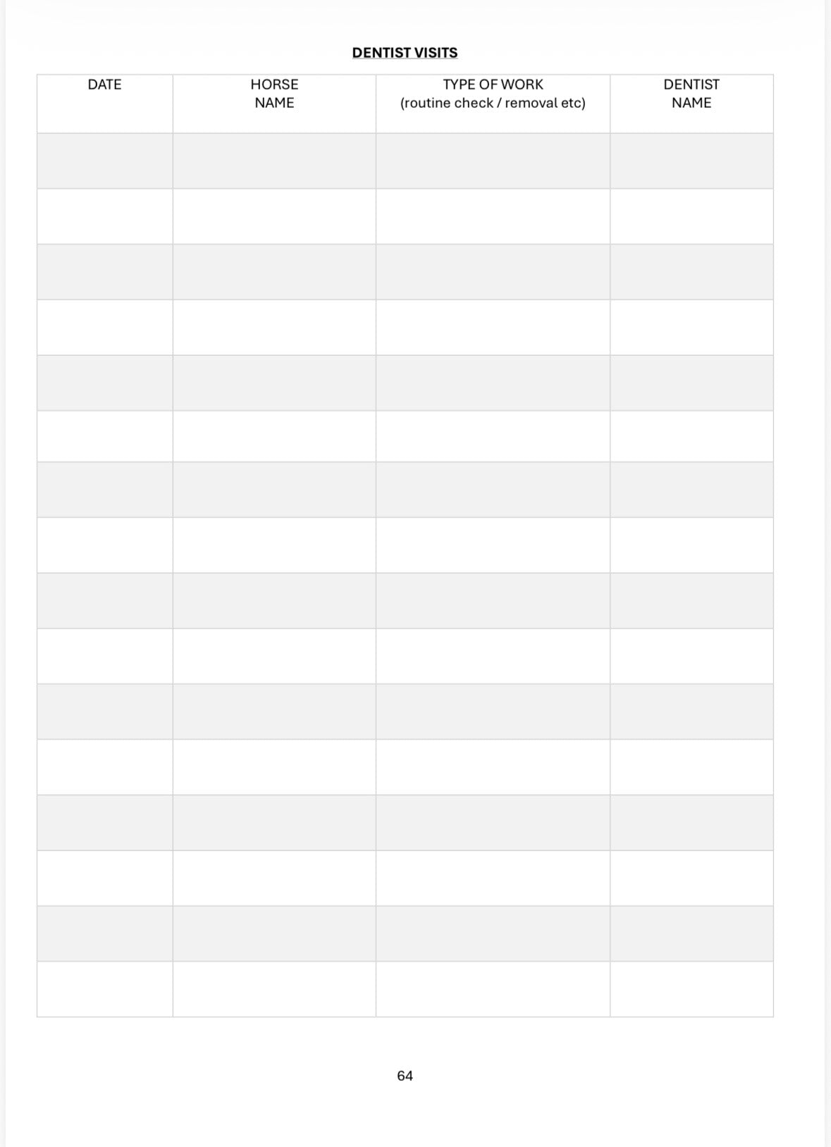 Farrier & Dentist Logbook - A4 100 Pages