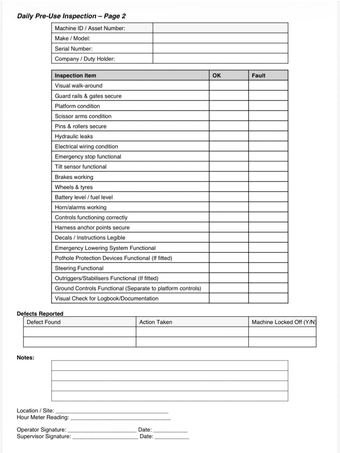 Scissor Lift Daily Checks Book A4 Wire Bound 91 Page (3 Months)