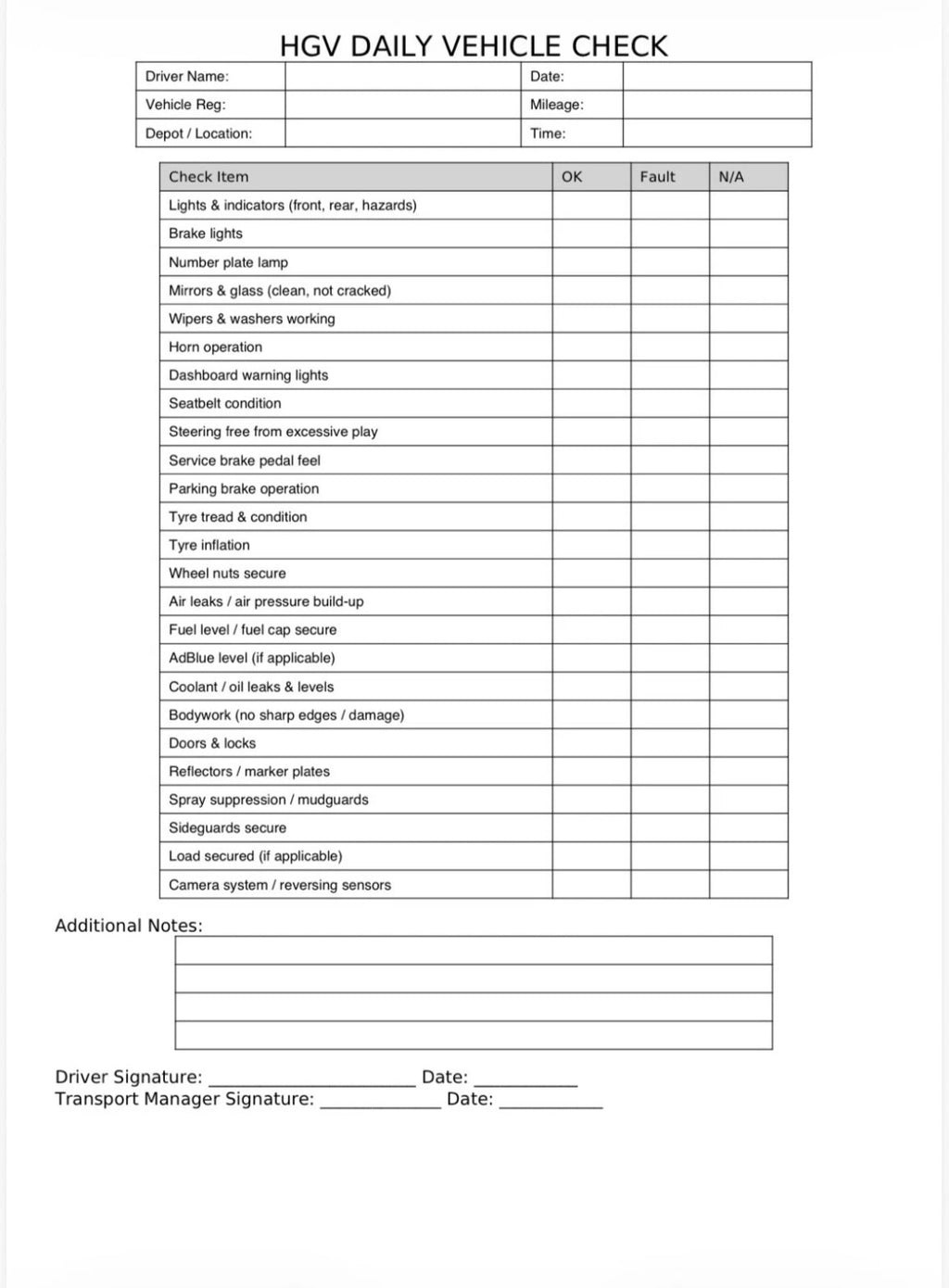 Rigid HGV Daily Checks Log Book A4 91 Page (3 months)