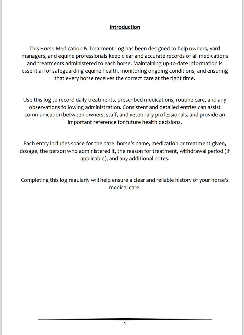 Horse Medication & Treatment Log - A4 100 Pages