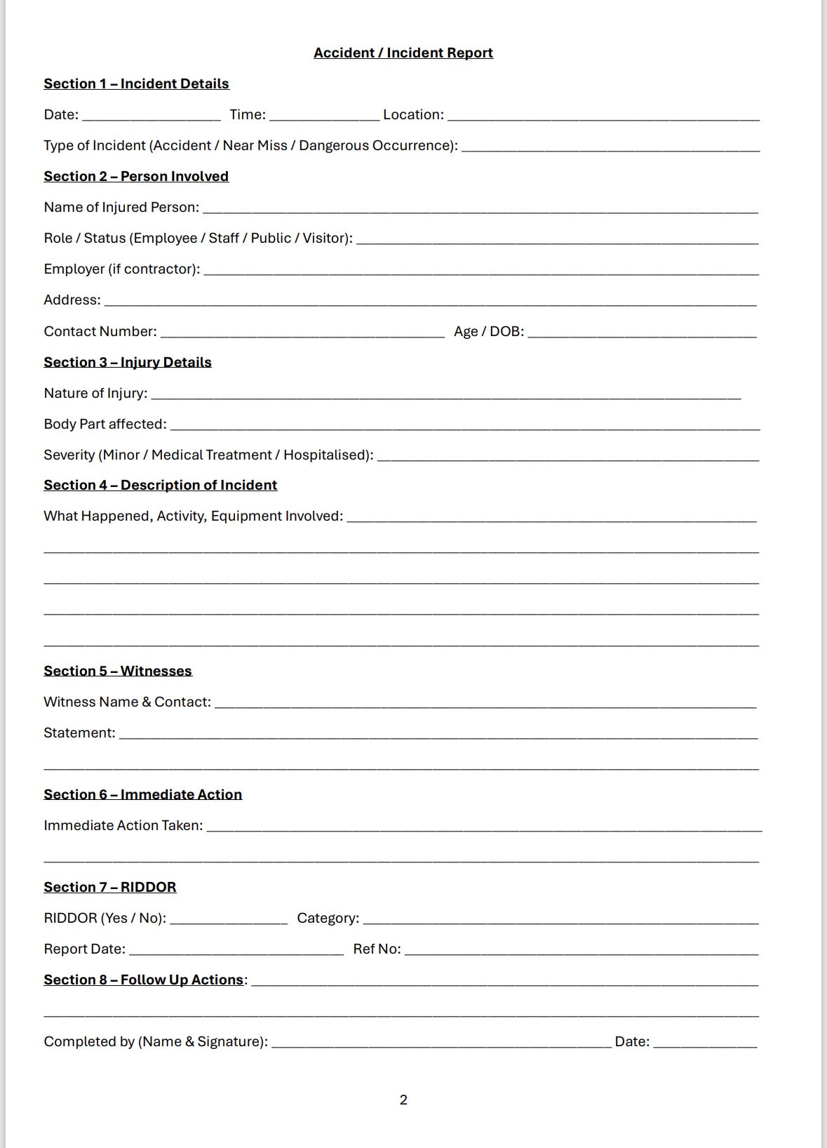 Accident Incident Record Book A4 100 Pages Workplace Log