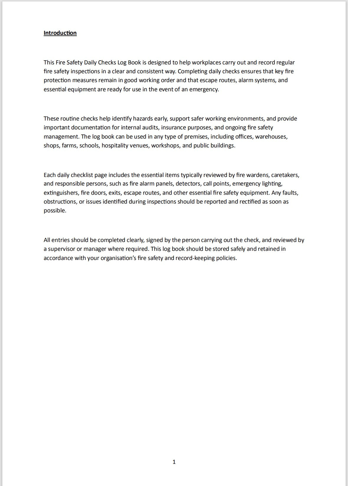 Fire Safety Checks Log A4 100 Pages