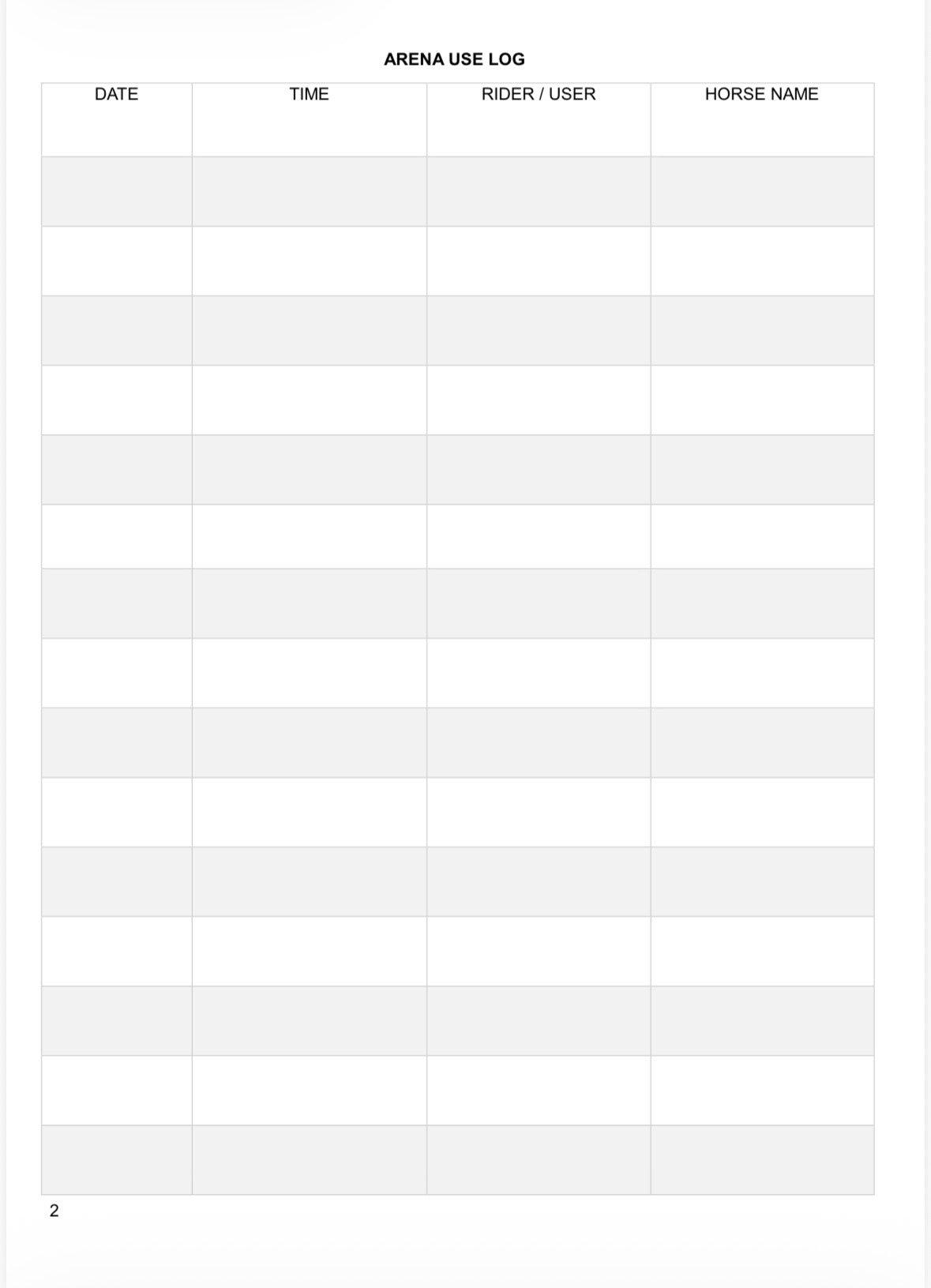 Arena Use & Maintenence Log - A4
