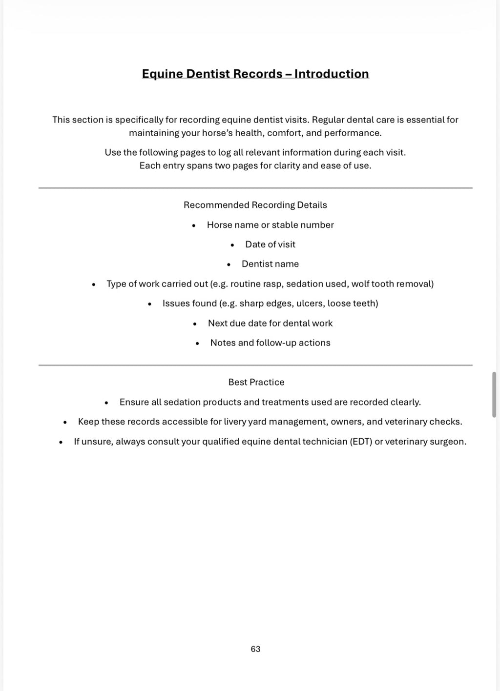 Farrier & Dentist Logbook - A4 100 Pages