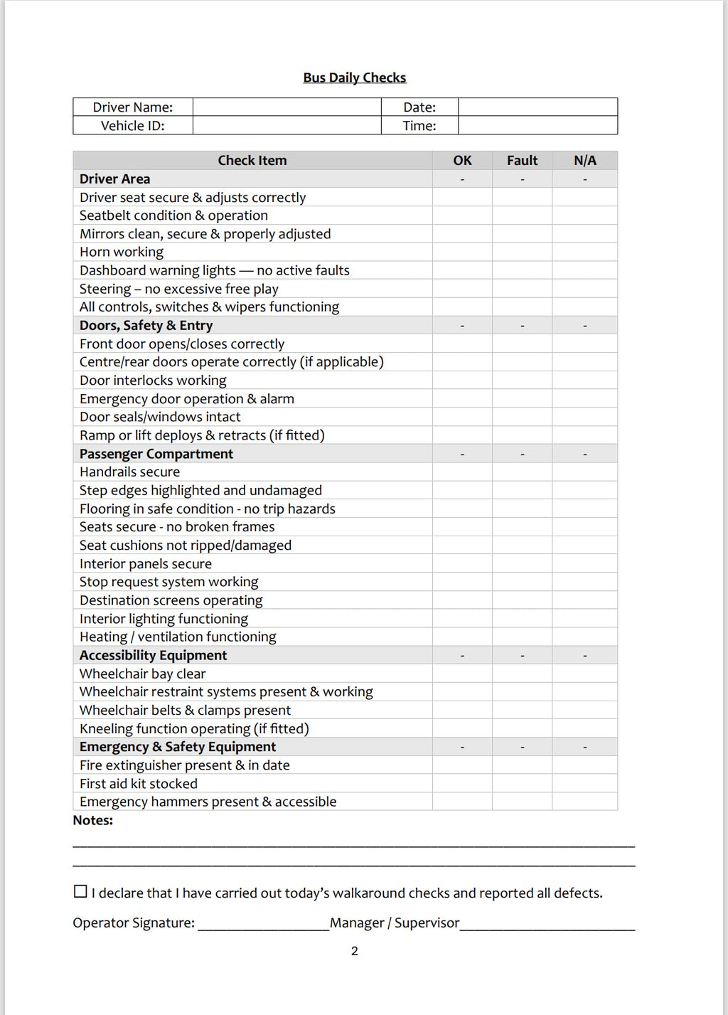 Daily Bus Inspection Logbook - 91 Days (3 months)