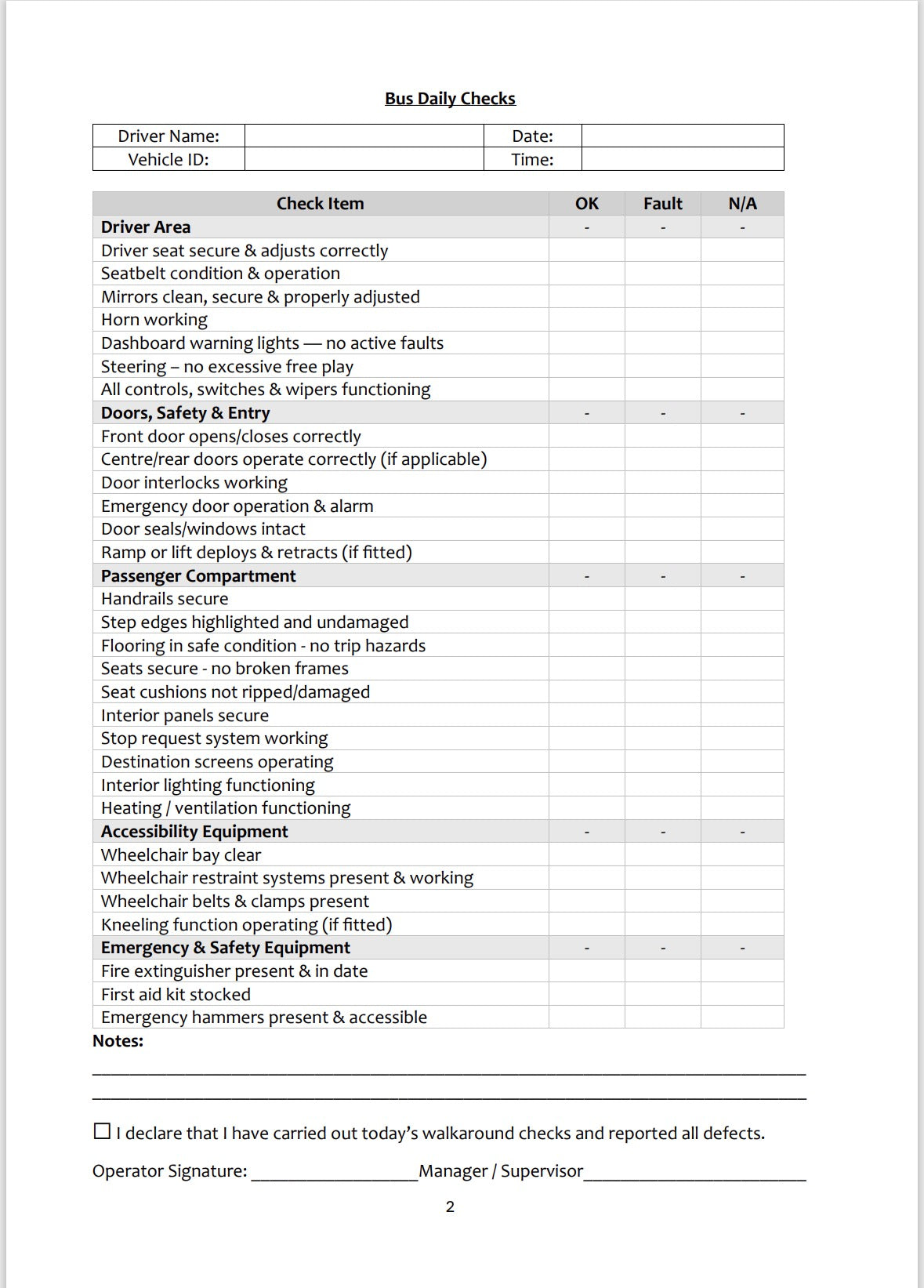 Daily Bus Inspection Logbook - 91 Days (3 months)
