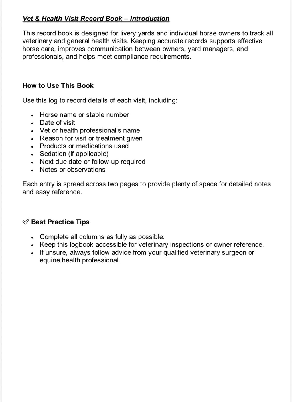 Vet & Health Visit Book - A4 100 pages