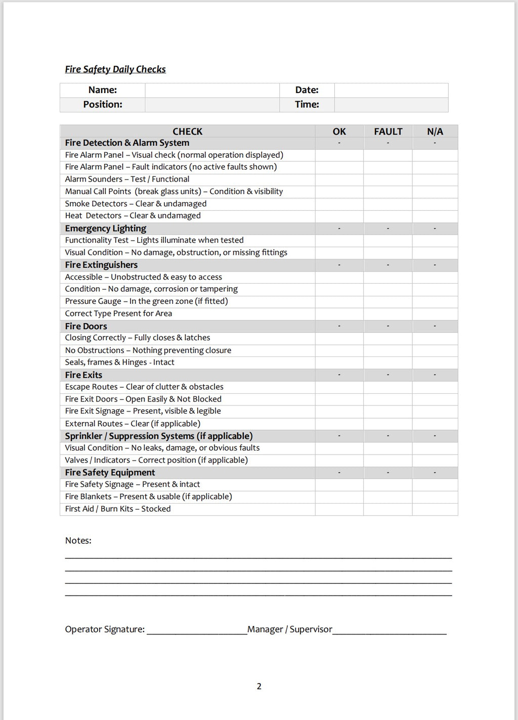 Fire Safety Checks Log A4 100 Pages