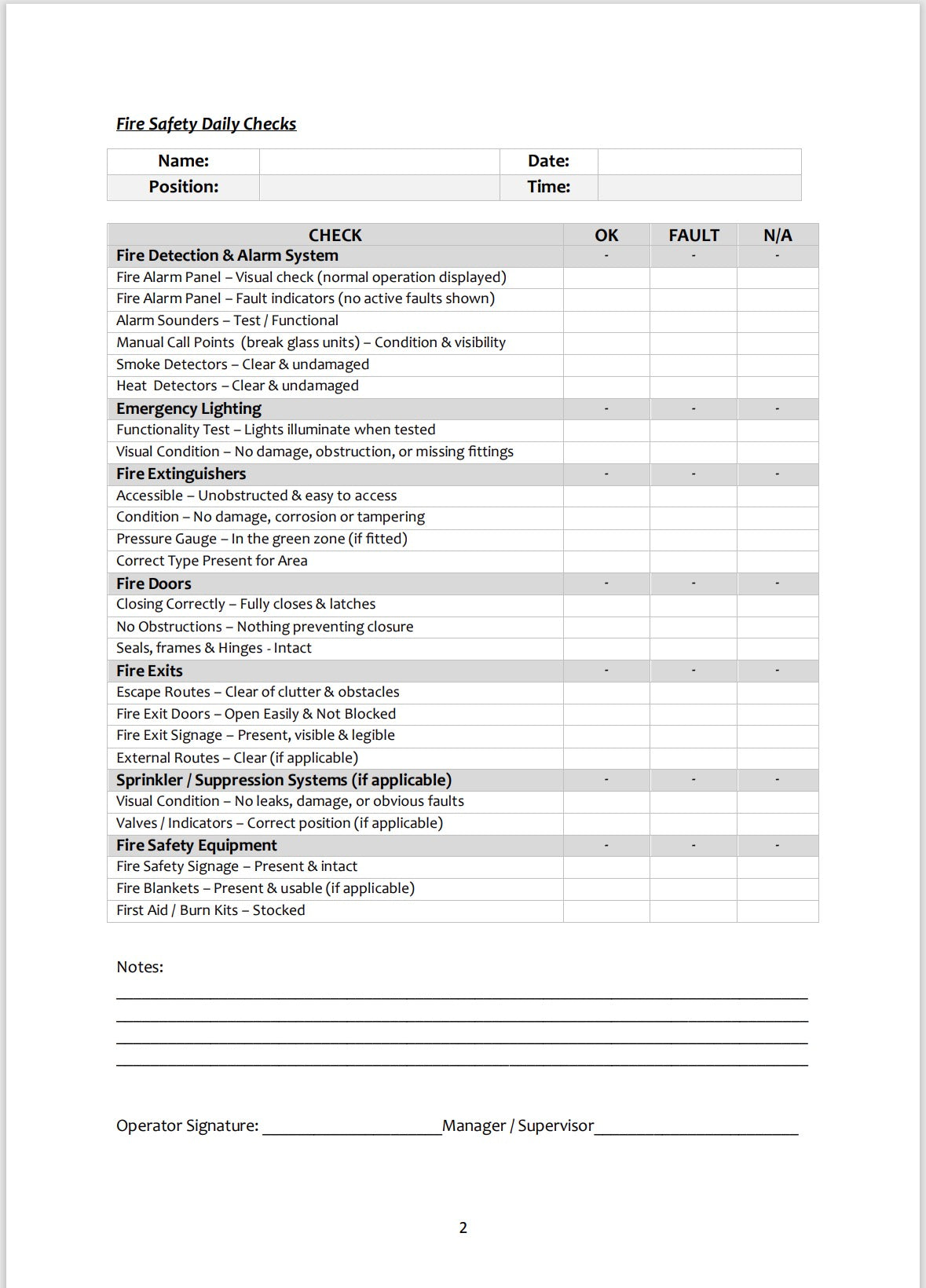 Fire Safety Checks Log A4 100 Pages