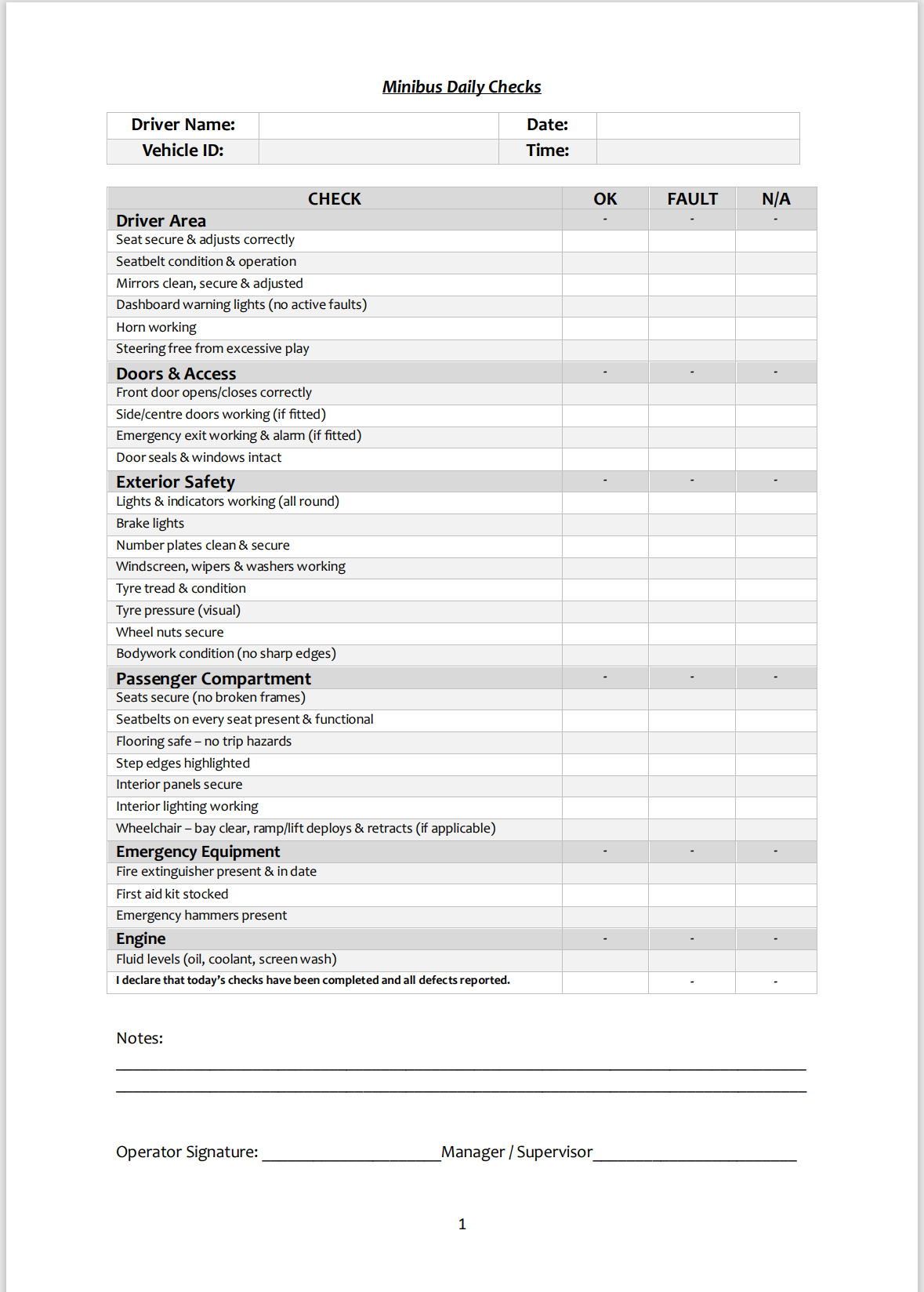 Minibus Daily Inspection Logbook – A4 91-Page (3 Months)